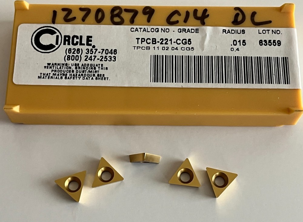 CIRCLE CARBIDE BORING BAR INSERTS TPCB-221-CG5 COATED GRADE (5) INSERTS AS SHOWN