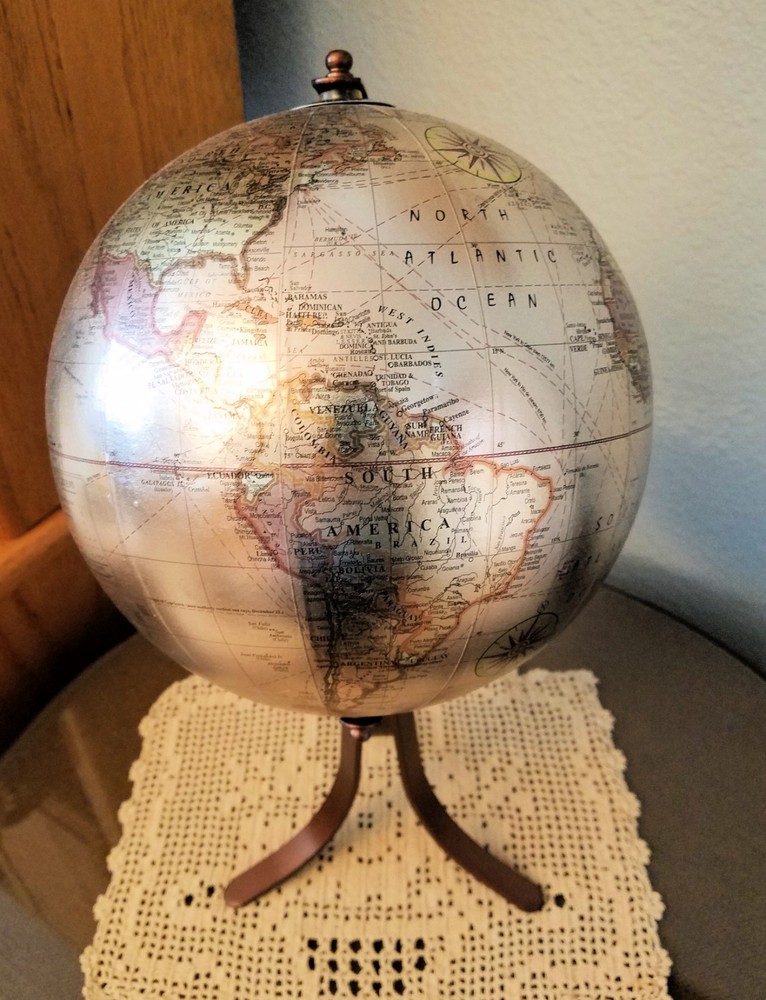 Preowned 14 inch Copper Colored Tabletop Globe