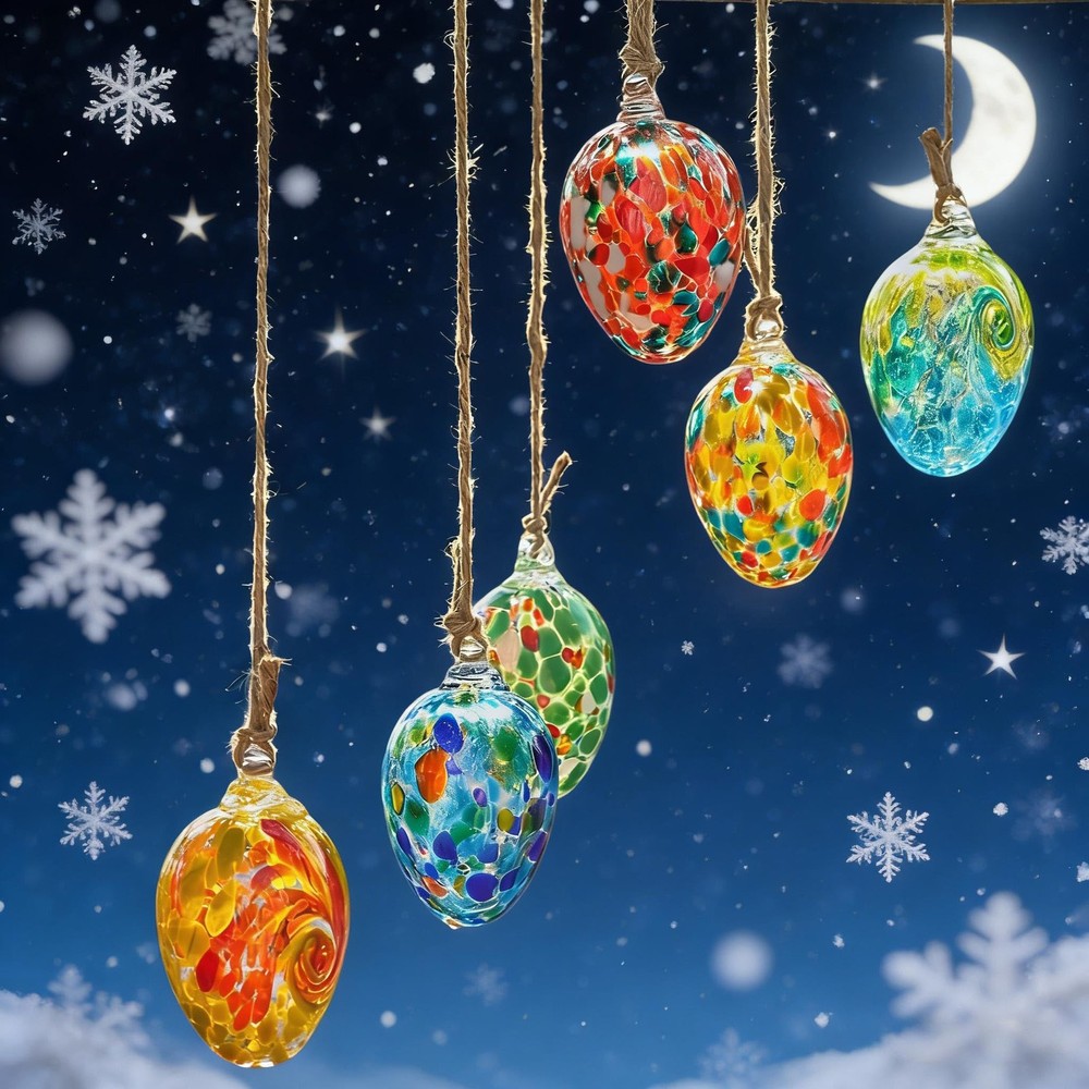 6pcs Colorful Hanging Easter Decorations Hand Blown Glass Easter Eggs Hanging...