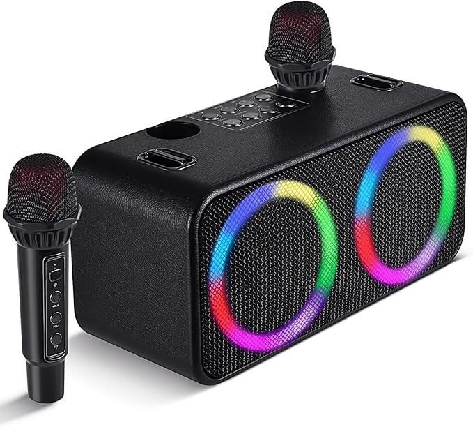 Karaokee Machine 2 Mics Bluetooth Speaker Wireless USB Sound Effect Light