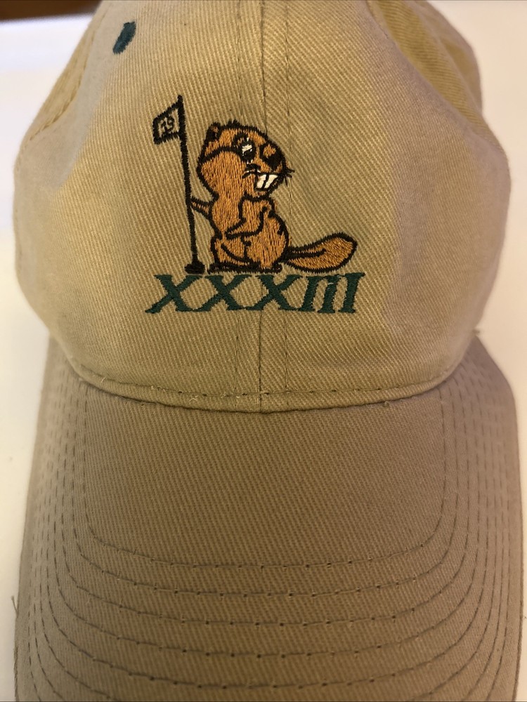 Golf Hat Cap With Beaver Embroidered Khaki With Hook & Loop Strap