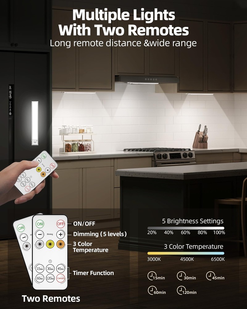 4-Pack Under Cabinet Lighting Wireless,LED Rechargeable Motion Sensor Light I...