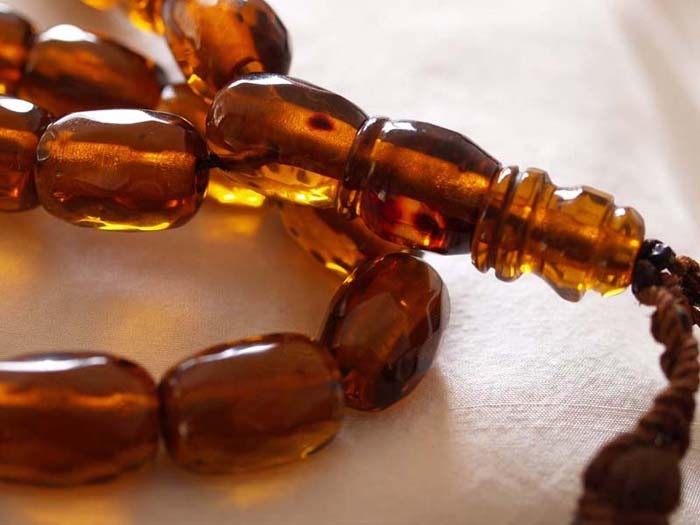 Faceted Amber Bakelite Catalin Prayer Beads (33 Beads), Mala.