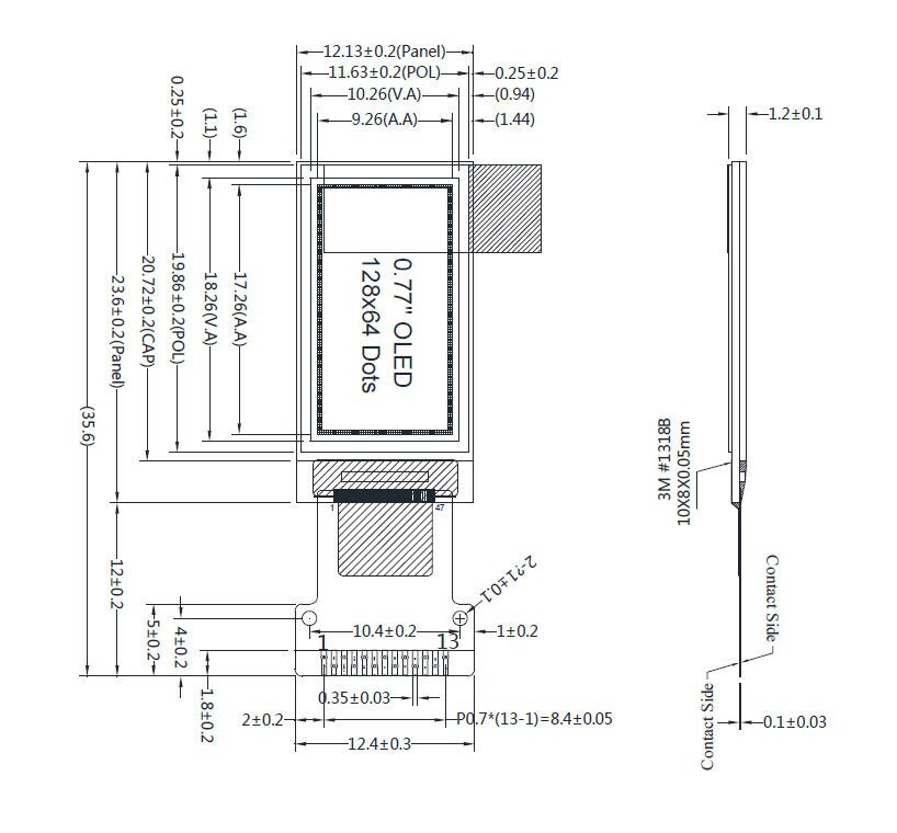SPI I2C White 0.77 inch OLED Display Panel 128x64 Pixels Controller IC SSD1312