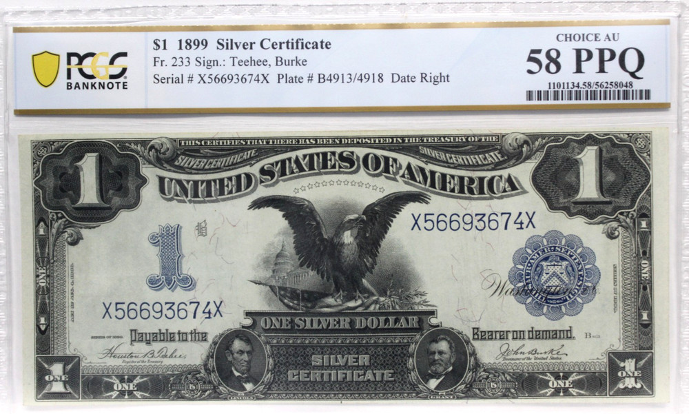 1899 $1 Silver Certificate FR-233 - "Black Eagle" - Graded PCGS 58 PPQ NICE!!