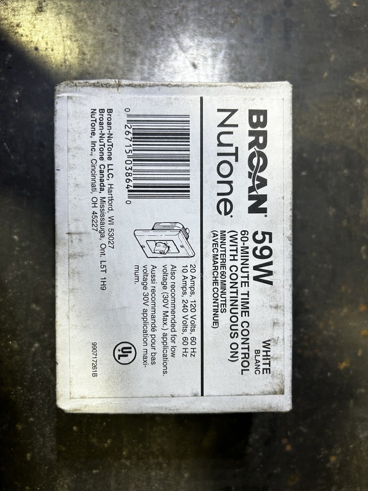 Broan NuTone 59W 60-minute Time Control (with Continuous On), WHITE