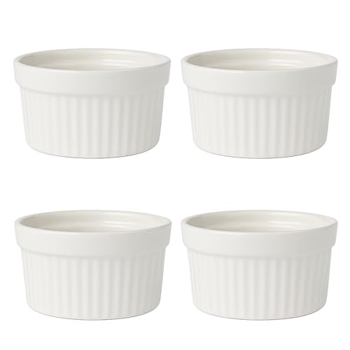 4pc Oven Safe White Fluted Ceramic Ramekins Baking Supplies Kitchen