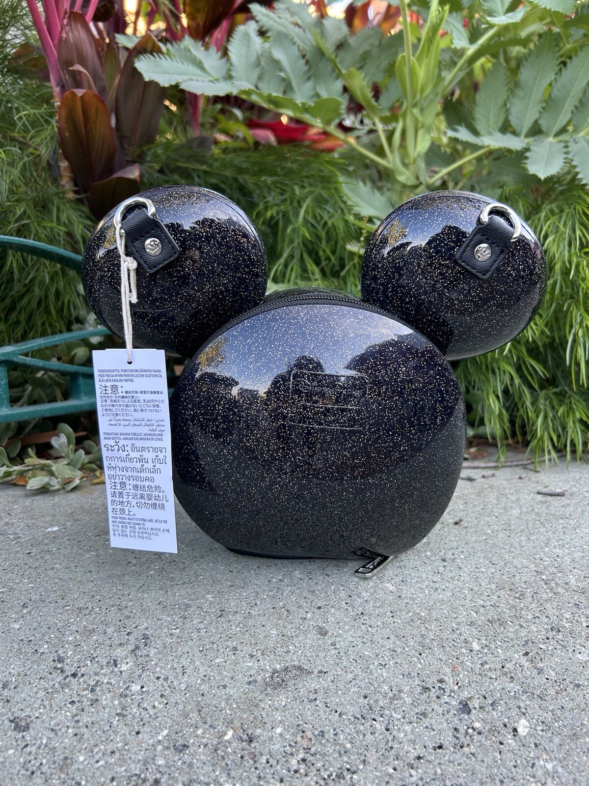 Disney Parks Loungefly Mickey Mouse 3D Head Crossbody Black Glitter Bag NWT