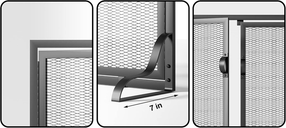Fireplace Screen with Magnetic Doors, 2-Pannel Handcrafted Solid Wrought Iron...