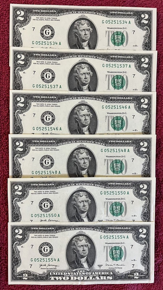 Fancy Serial Number $2 Dollar Bills. UNCIRCULATED. SEQUENTIAL. YOU Choose!