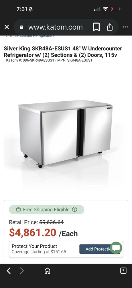 SILVERKING 48” 2 DOOR UNDERCOUNTER Cooler USED