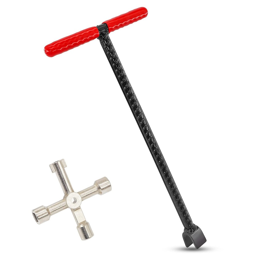 16" Multi-Functional Water Meter Key - 4 Way Valve Shutoff Tool for Utilities