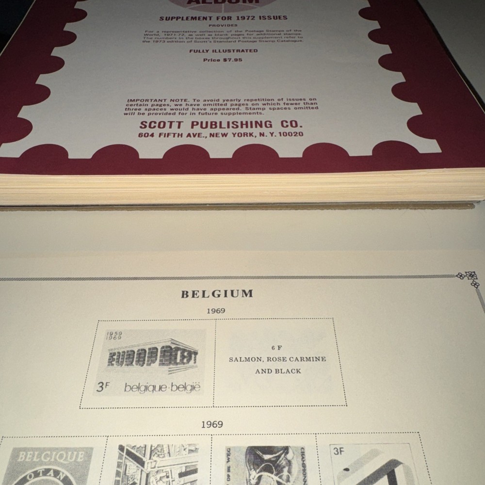 SCOTT INTERNATIONAL POSTAGE STAMP SUPPLEMENT FOR 1972 and Austria Belgium Stamps