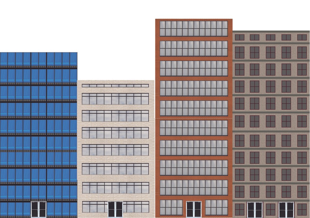 Background High-Rise Flat Front City Buildings for HO Scale Model Train Layout