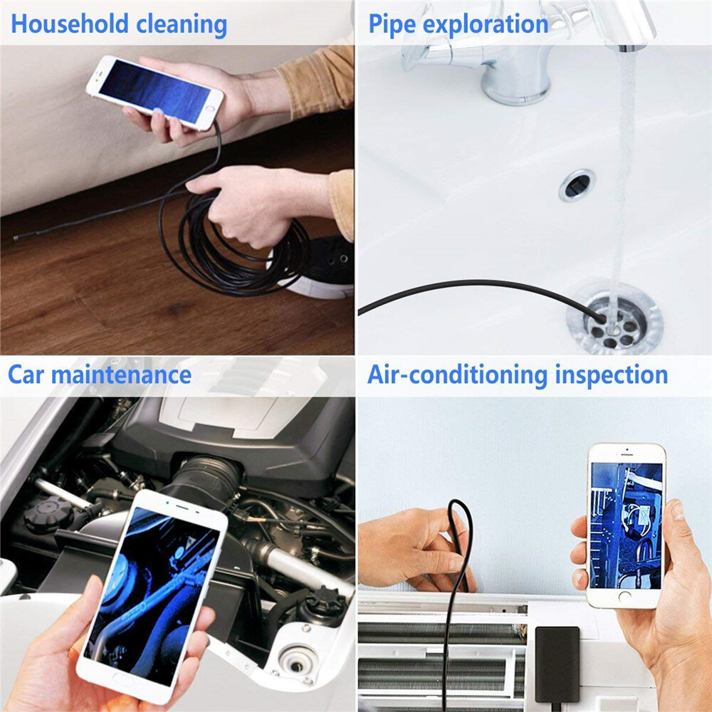 32.8FT Wireless Endoscope Borescope Semi-rigid Cable Inspection Camera 6 LED