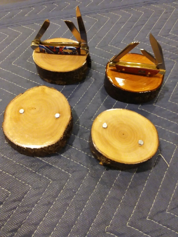 2-- KNIFE DISPLAY STANDS, SOLID PEAR WOOD