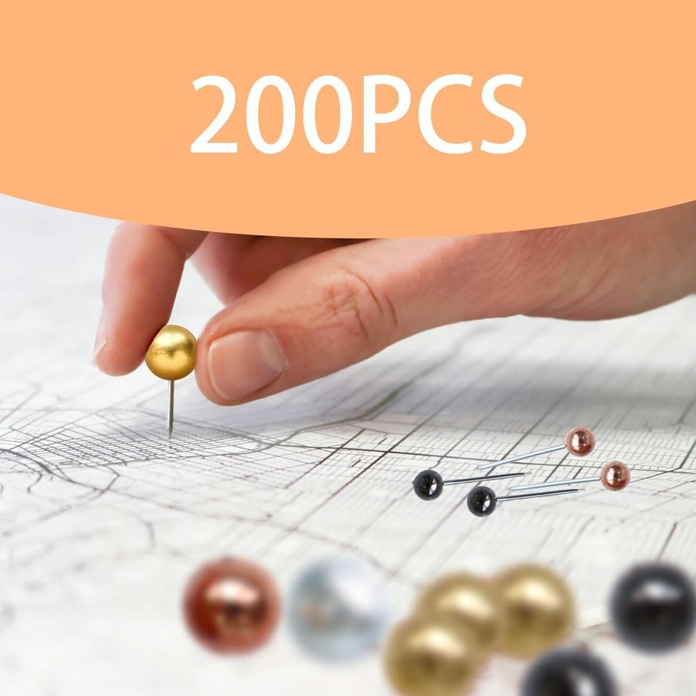 200 Pieces Map Push Pins, Small Round Head Marking Rose Gold