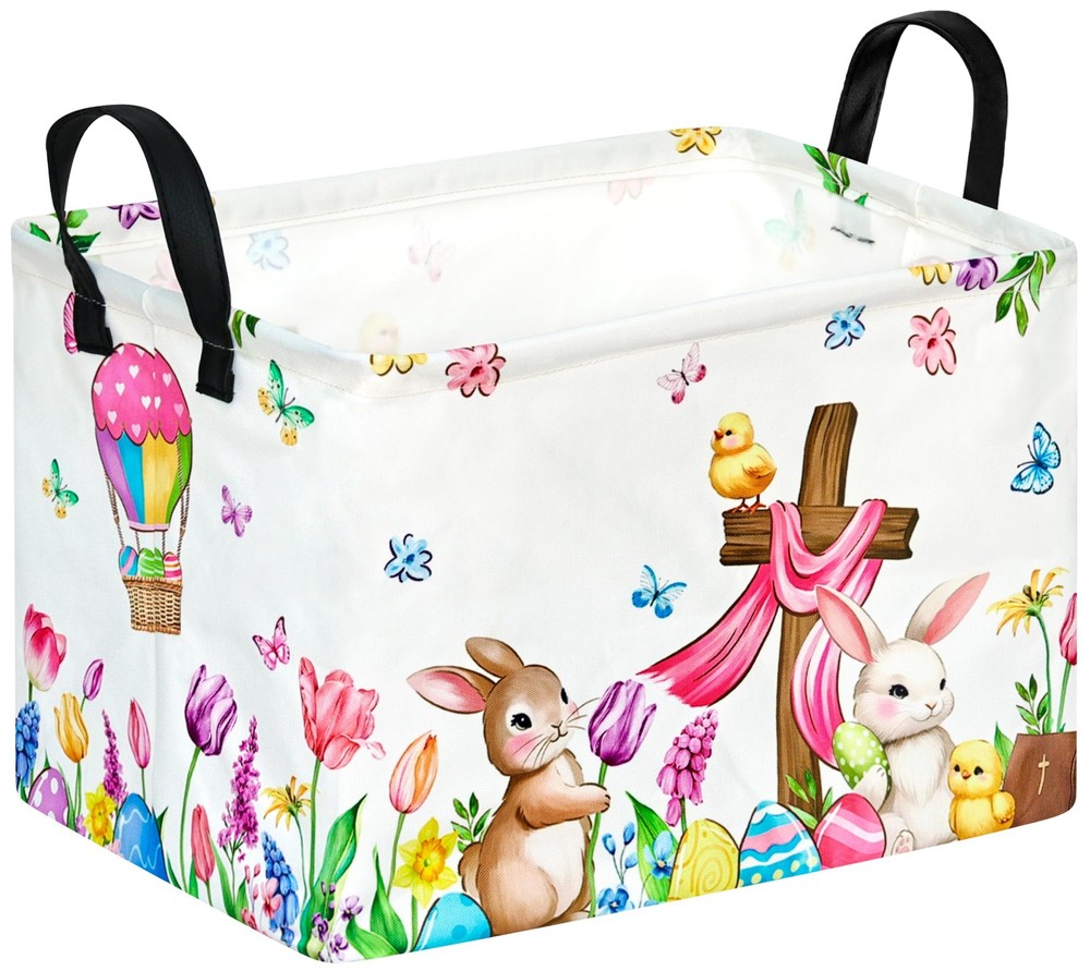 VAIVUSTO Easter Storage Basket Easter Bunny Storage Bin Collapsible Nursery H...