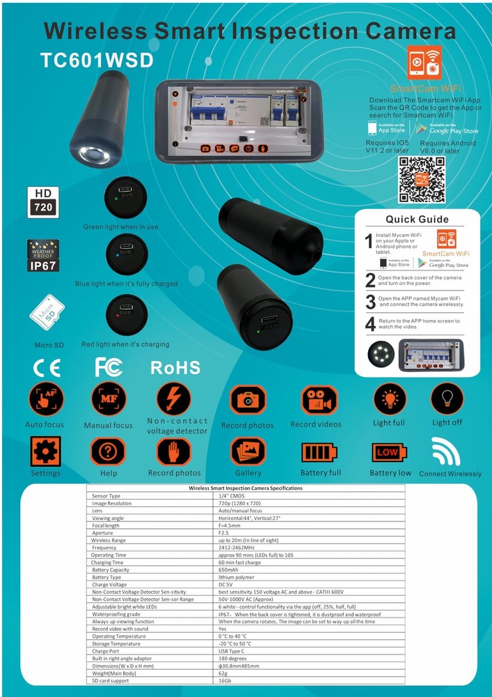 Opooloomo Multipurpose Wireless Smart Inspection Camera & Cable Pulling Tool