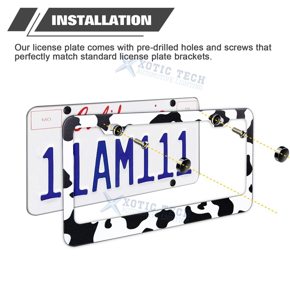 Cows Pattern Universal License Plate Frame Stainless Steels Rattle Weather Proof