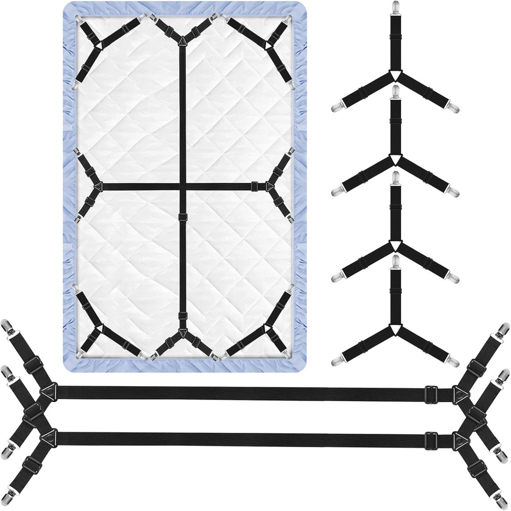 Bed Sheet Straps Adjustable 6 Pack Triangle Corner Holders Elastic Mattress Fast