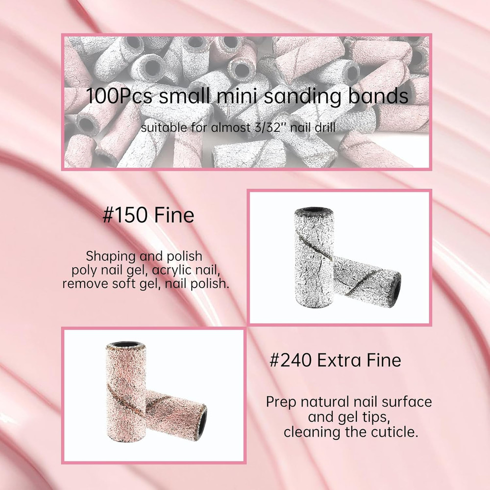 Nail Drill Bit Small Sanding Bands, Mini Sanding Bands with 2 Mandrel Bits, 100
