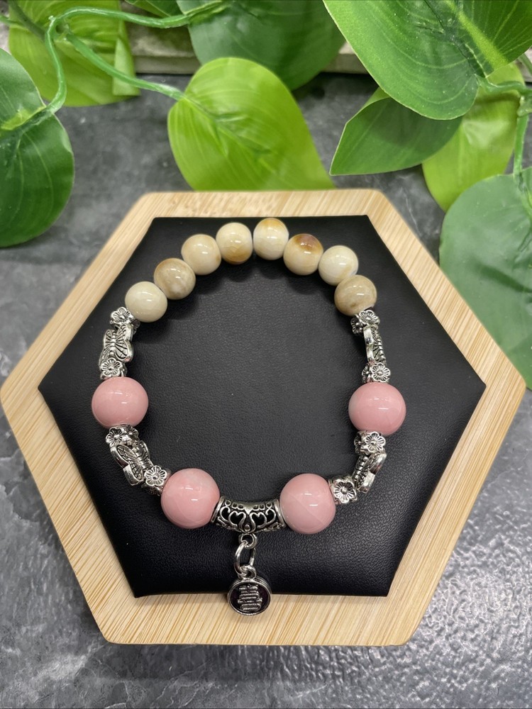 Handmade Ceramic Bead Beaded Stackable 6.25” Plus Stretch Bracelet New B223