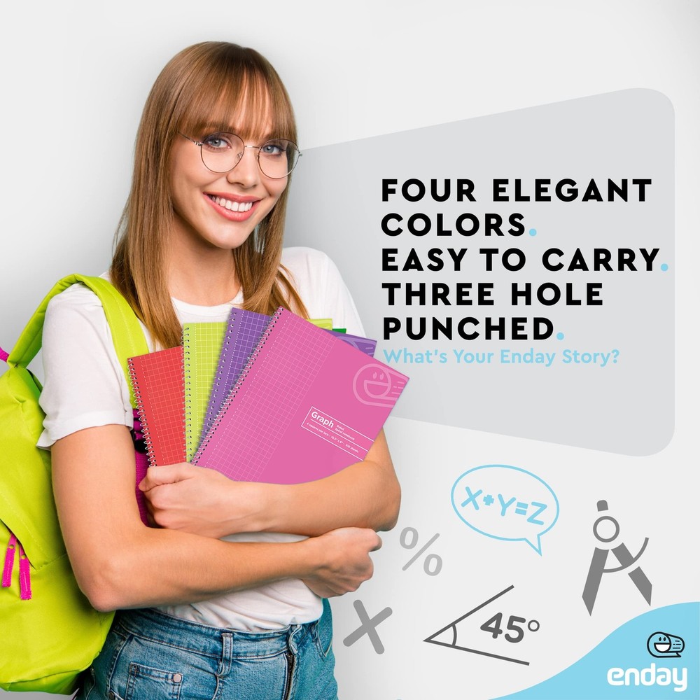 Emraw Graph Paper Notebook (4 Pack) Grid Notebook, Graph paper spiral noteboo...