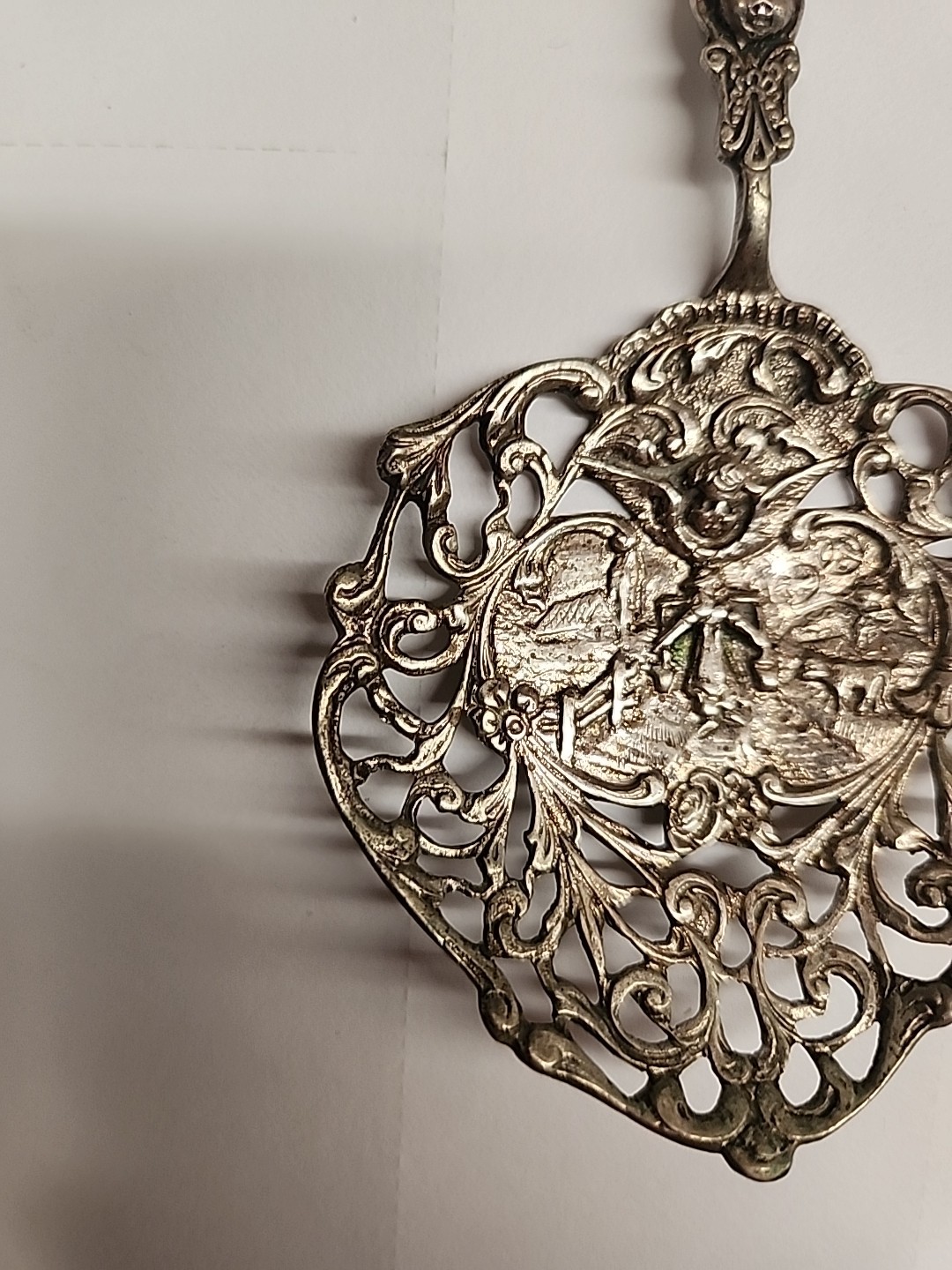 Antique Dutch Silver Tea Strainer / Spoon - Windmill & Ship Finial - 30.74g , 6"