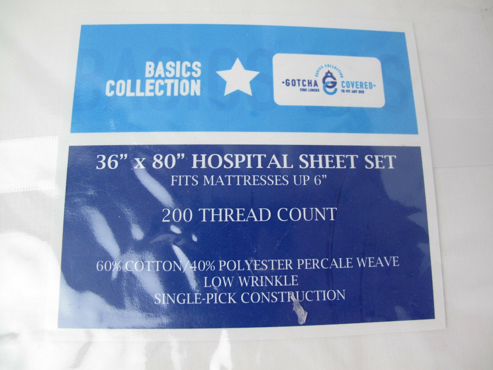 Basic Collection Hospital Sheet Set 36" x 80" White 200 Thread Count New 3 Piece