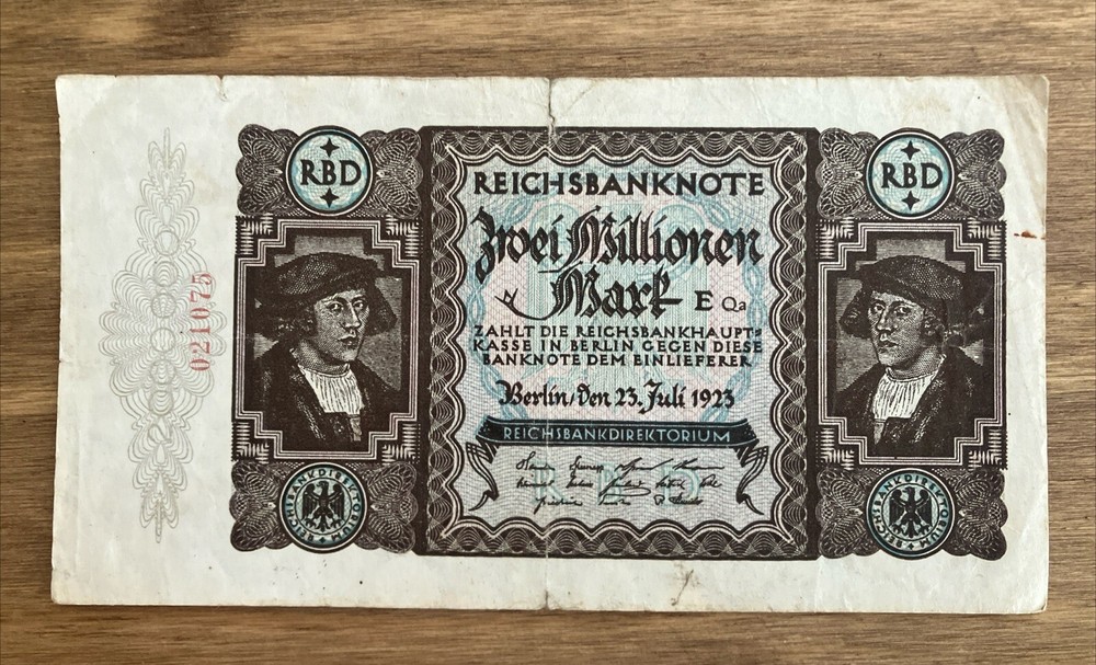 Germany Banknote. 2 Million Mark. Dated 1923. Pick 89. Vintage Note!