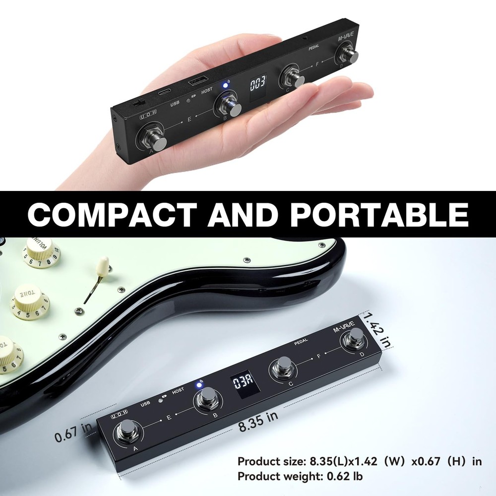 Wireless MIDI Foot Pedal Controller for Loop Tuner Switching Rechargeable