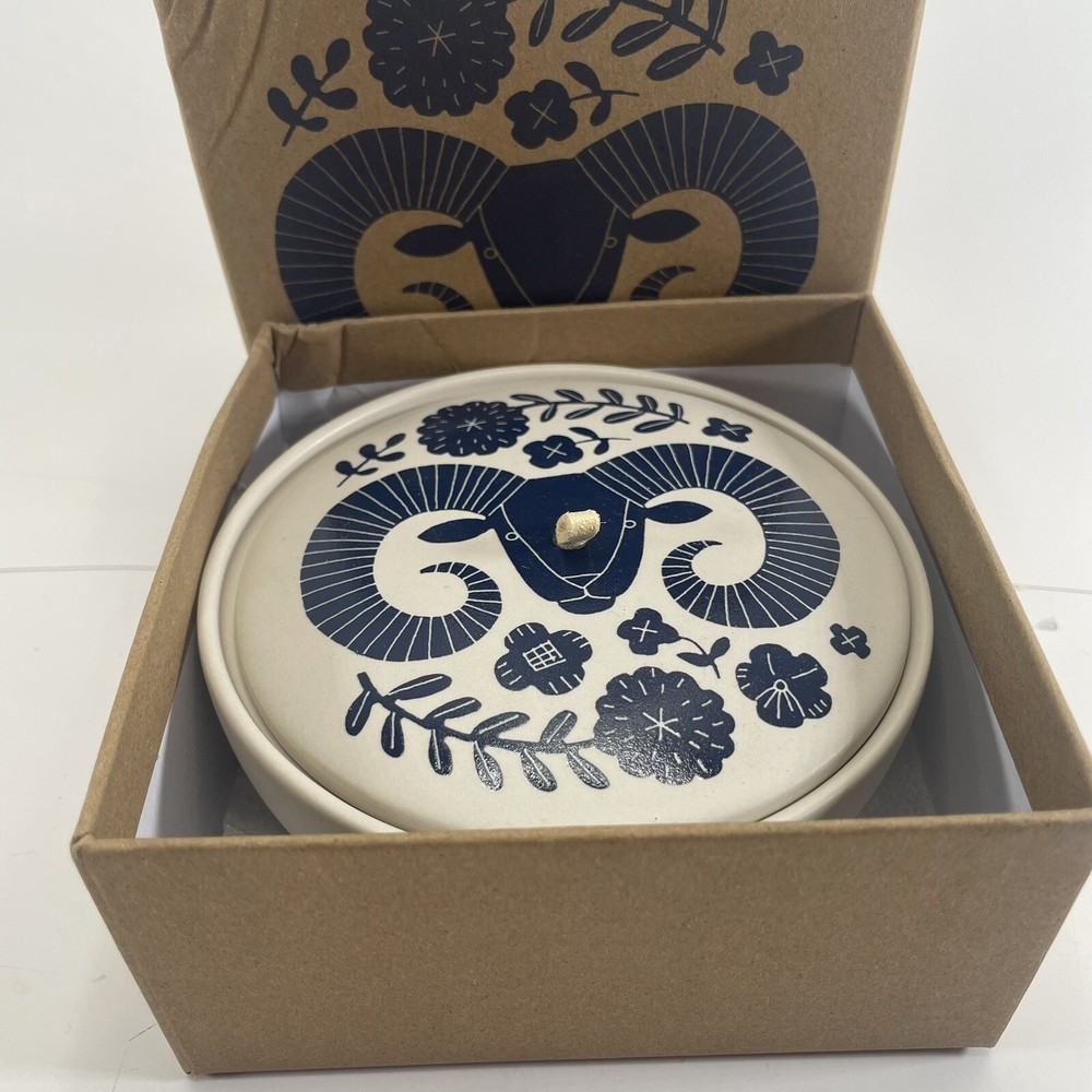 Fringe Aries Ceramic Round Trinket Box