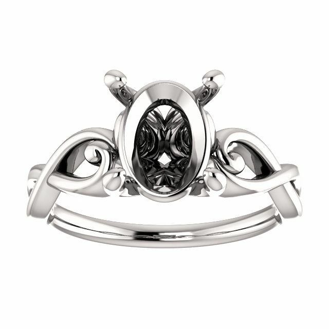 Sterling Silver Oval Cut Solitaire Ring Setting - Ribbon Style Ring Mounting