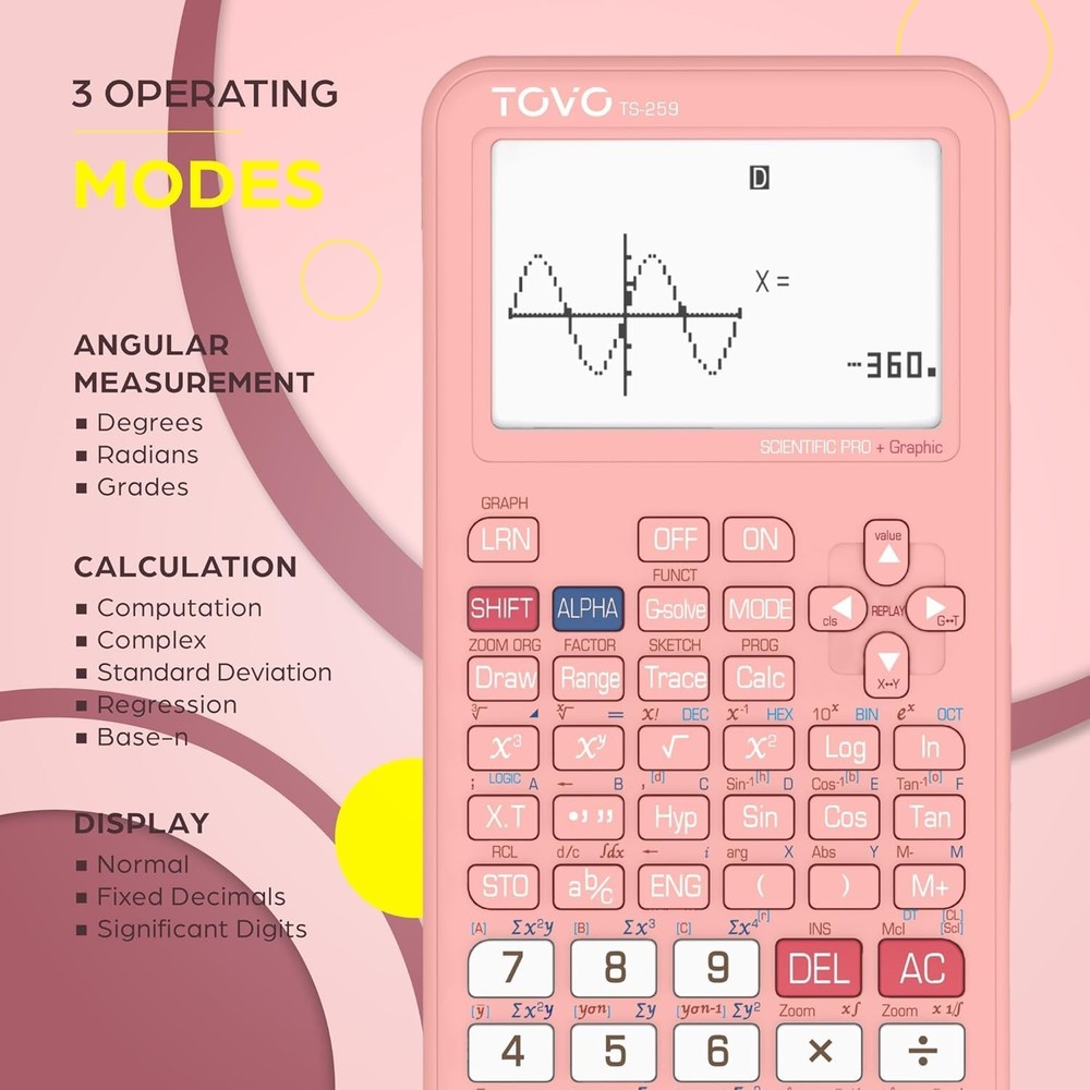 TOVO TS-259 Graphing Calculator | 360 Functions, Large LCD & Intuitive Interface