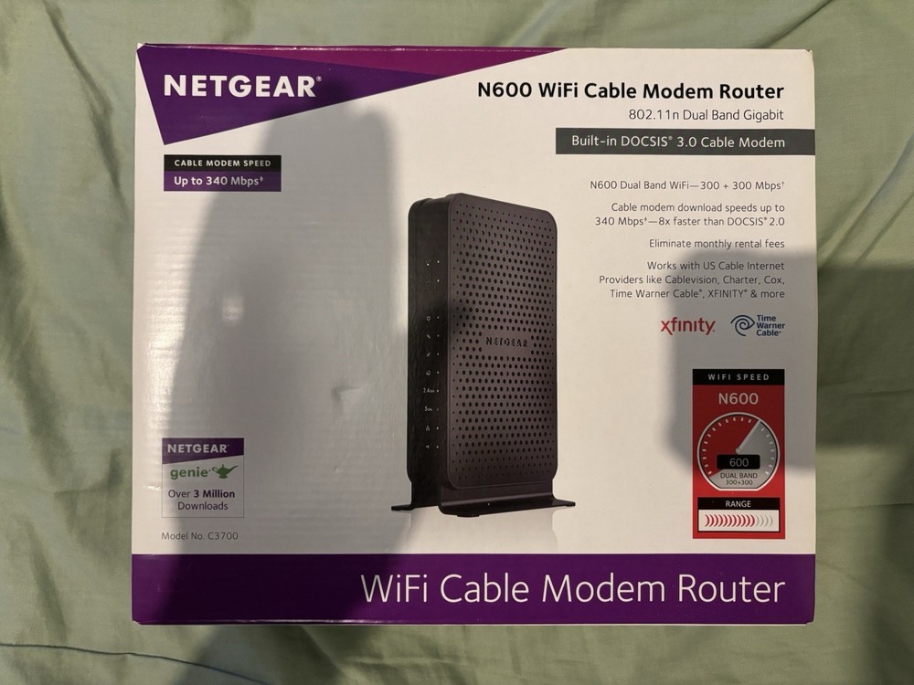 NETGEAR N600 WiFi Cable Modem Router (C3700) - Open Box, Used