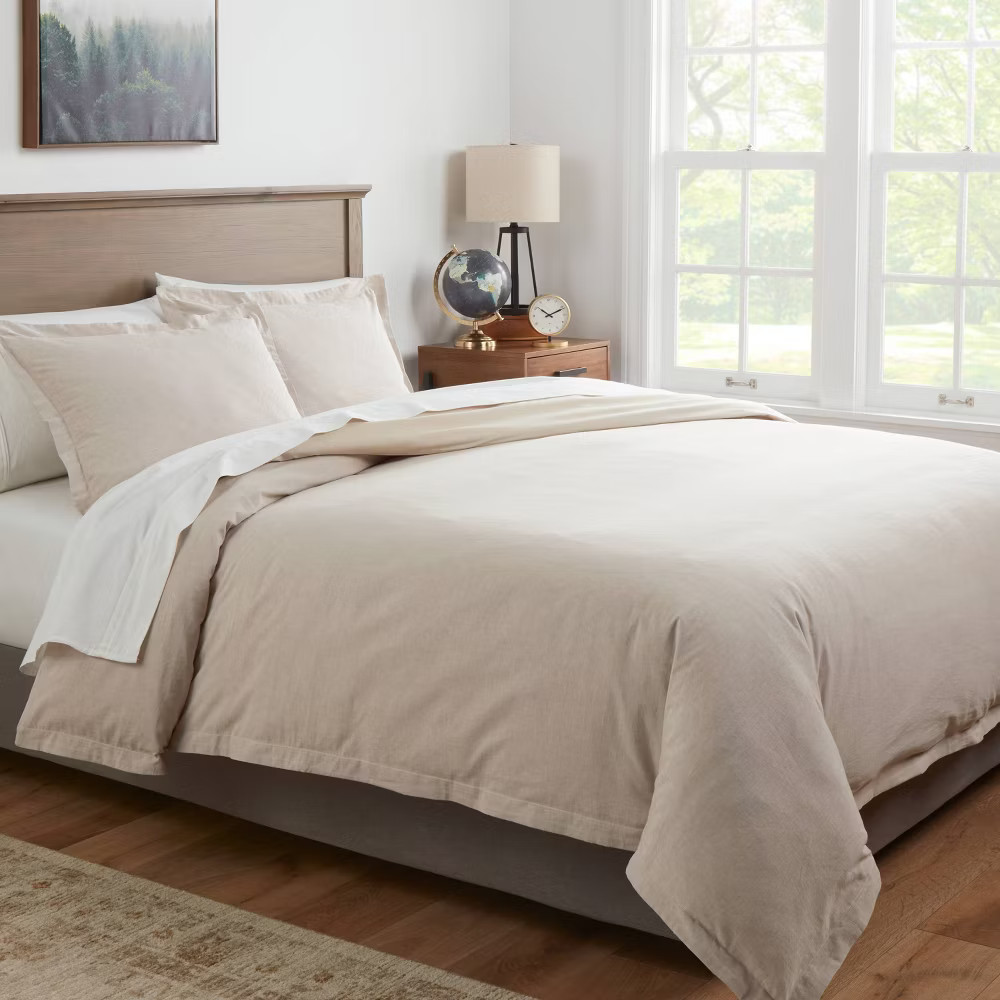 King Cotton Linen Chambray Duvet Cover & Sham Set Khaki - Threshold