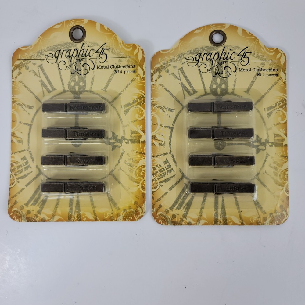 8 Graphic 45 Embossed Words Metal Clothespins Remember Timeless Create Unique