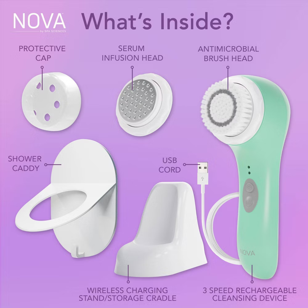 Spa Sciences Nova Antimicrobial Sonic Cleansing Brush & Infusion System - Mint