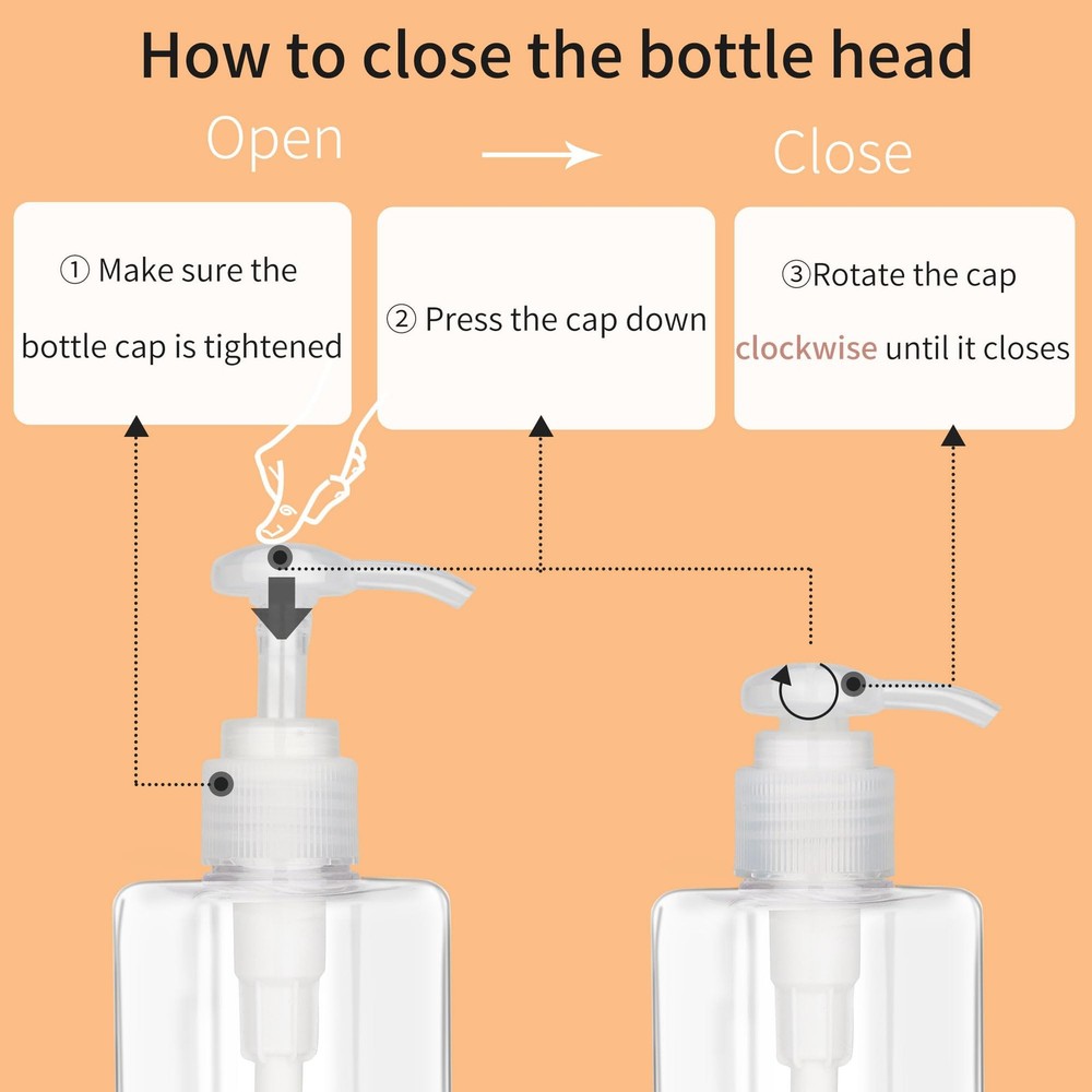 250ml (8.5oz) Pump Bottle Dispenser 2 Pack Refillable Square Plastic Lotion D...