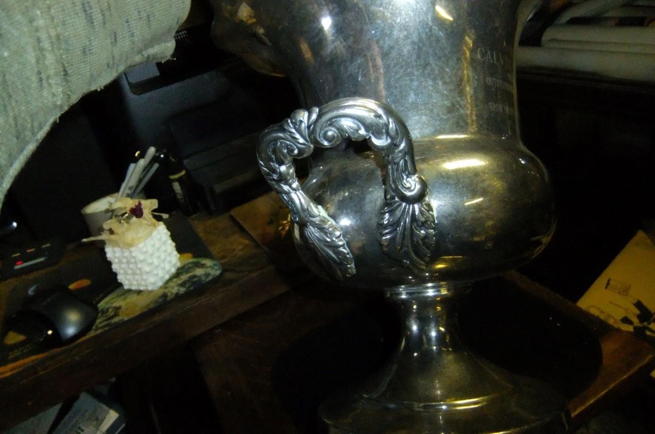large silver plated ice bucket wine cooler pedestal trophy cup -by Towle