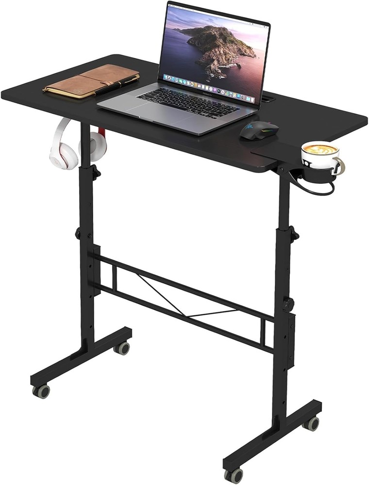 Small Standing Desk Adjustable Height Rolling Desk Standing/Sitting Portable
