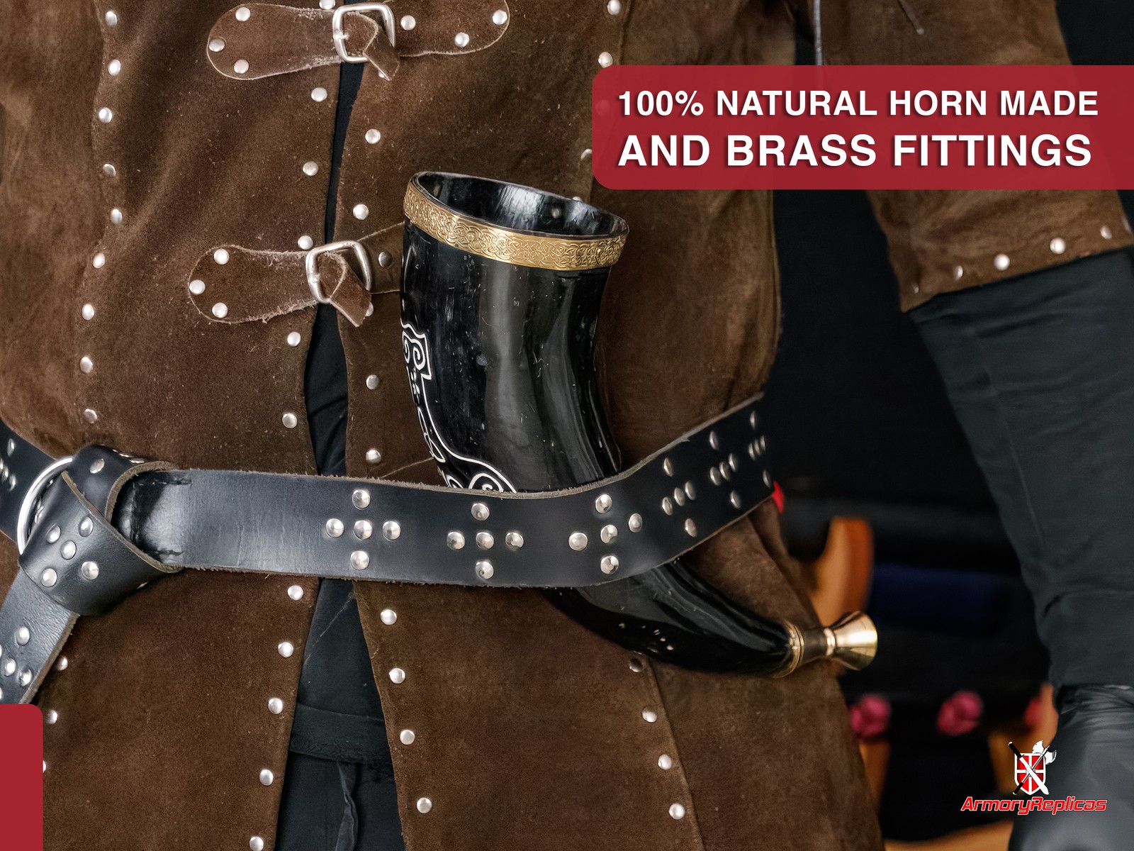 Medieval Viking Mjolnir Blowing Horn with Brass Rim - 9-12" Authentic Horn