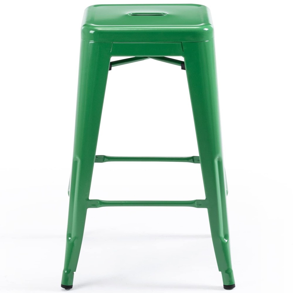 4Pcs Stackable Metal Bar Stools 24 Inch Height Barstools with Square Seat,Green