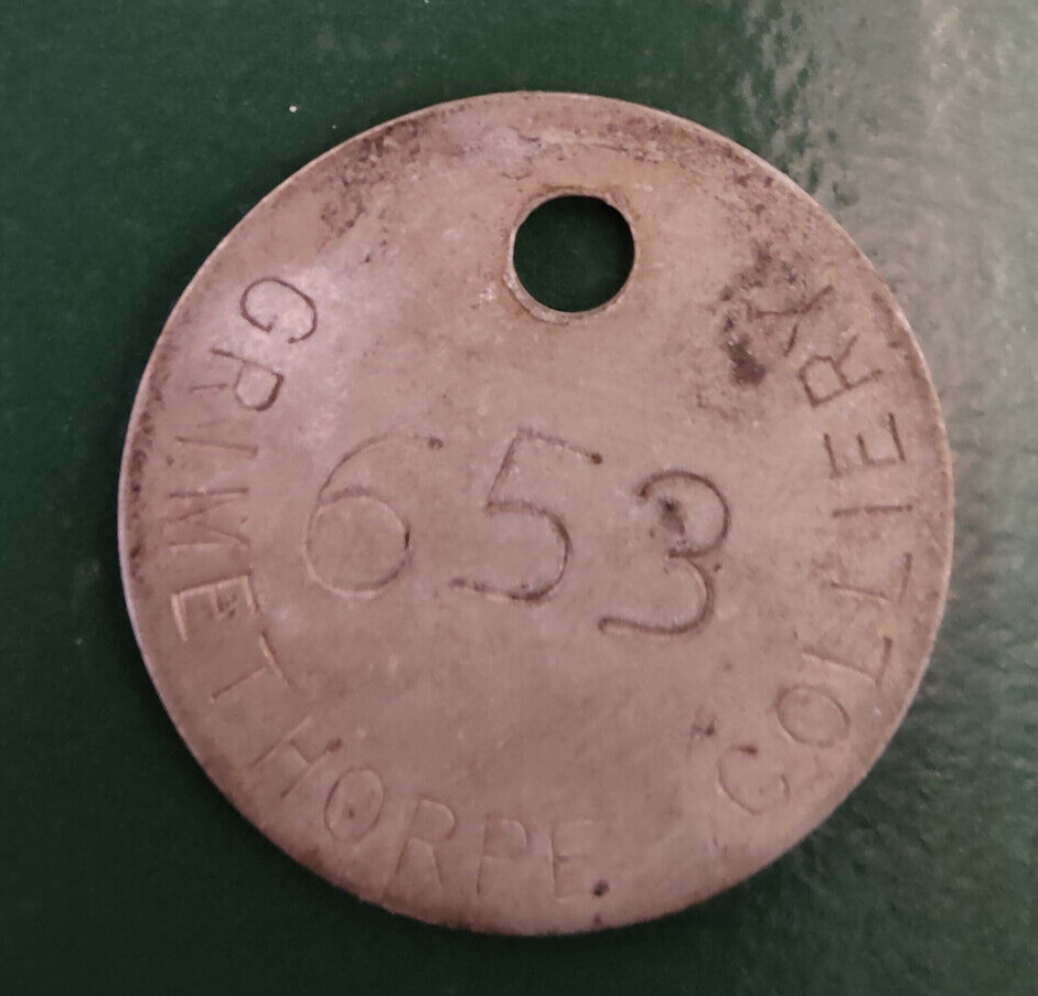 GRIMETHORPE Colliery Pit Check Tally - marked GRIMETHORPE COLLIERY 653