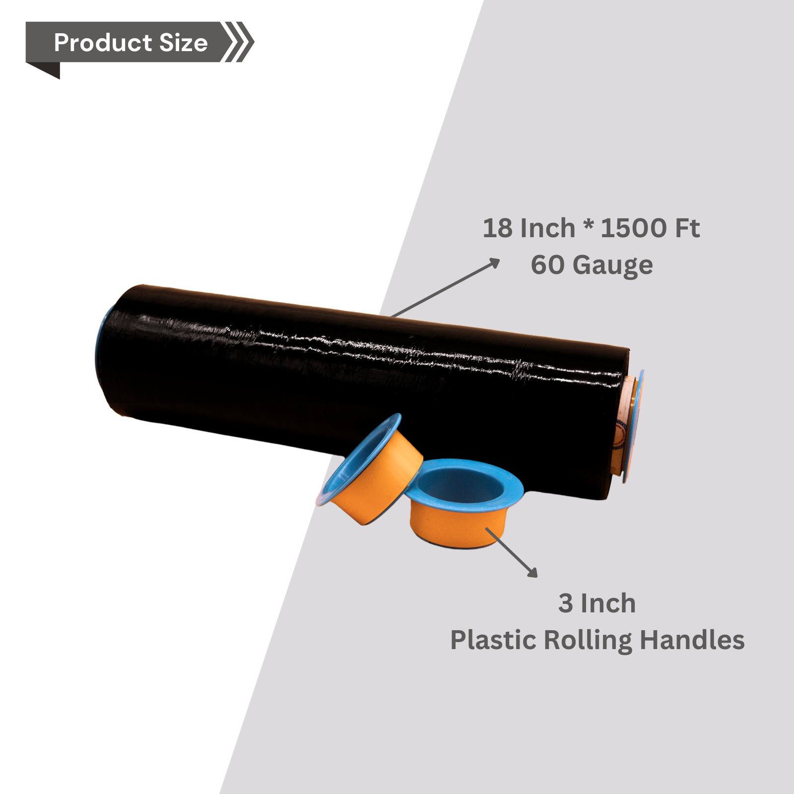 18" x 1500' 60 Gauge 4 Rolls Pallet Wrap Stretch Film Hand Shrink Wrap Black NEW