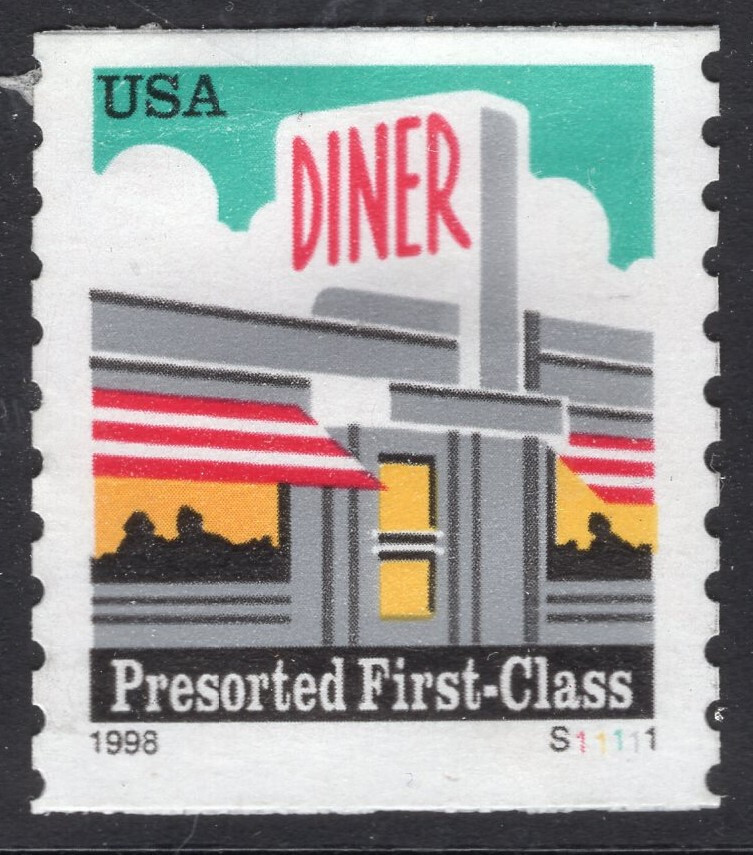 3208  (25c) Diner Presorted First Class - Plate # S11111 - Used