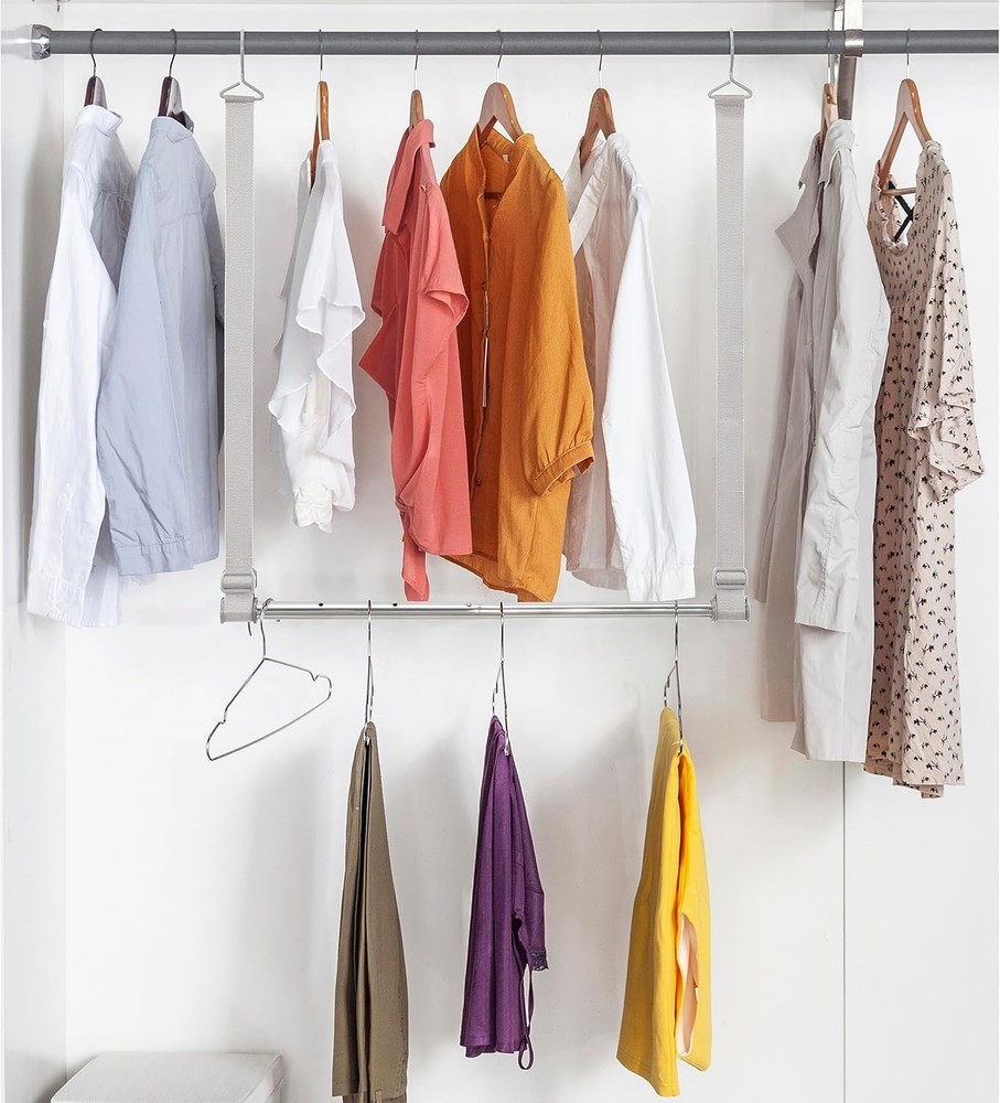 Hanging Closet Rod Adjustable Width & Height Closet Hanging Organizer New