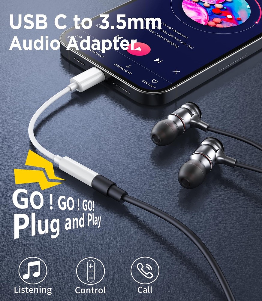 USB C to 3.5mm Audio Headphone Adapter, Type C Jack White
