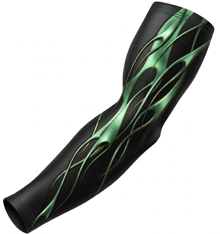 Youth T-Ball Boys Baseball Compression Arm Sleeve Green Tribal Flame Design